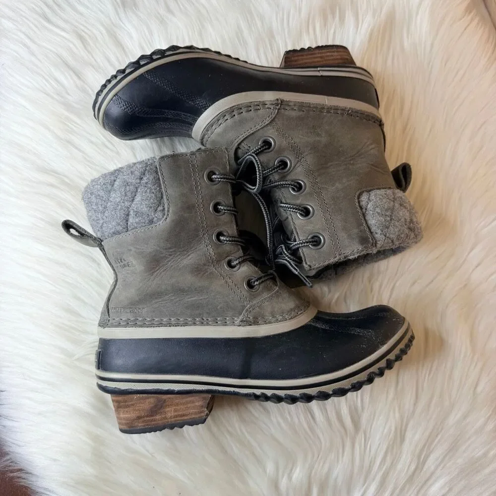 Sorel Slimpack II Lace Waterproof Winter Boots in Quarry Grey and Black Size 6